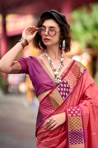 PEACH PURE BANARASI SILK SAREE