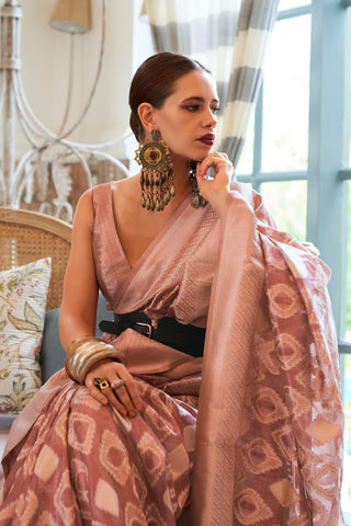 Peach Tissue Zari Handloom Weaving Saree_Kumari Sarees