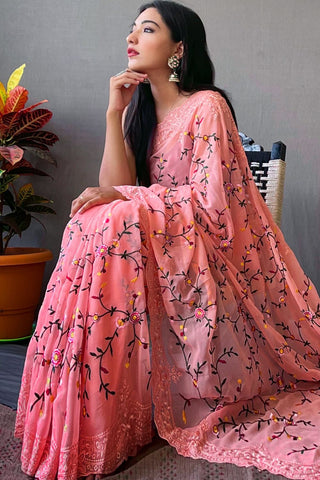 PEACH GEORGETTE SILK SAREE