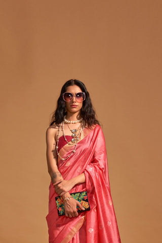 Peach Handloom Weaving Saree_Kumari Sarees