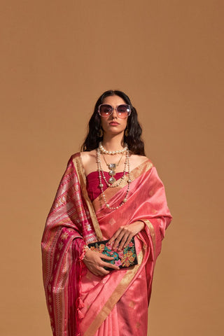 Peach Handloom Weaving Saree_Kumari Sarees