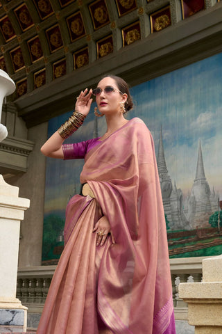 Peach & Purple Pure Tissue Saree_Kumari Sarees