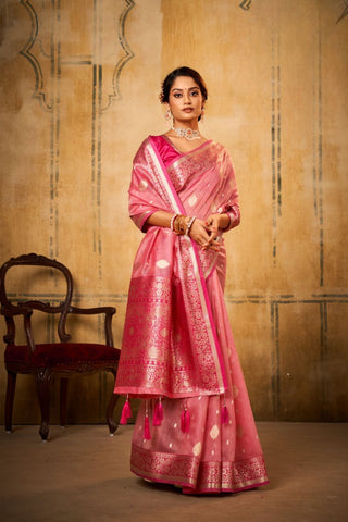 Pink Banarasi Tissue Saree_Kumari Sarees