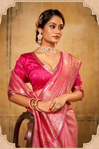 Pink Banarasi Tissue Saree_Kumari Sarees