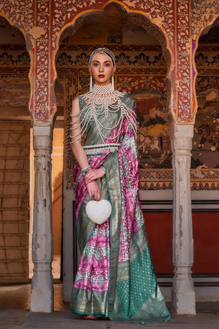 Pink & Green Banarasi Patola Silk Saree_Kumari Sarees