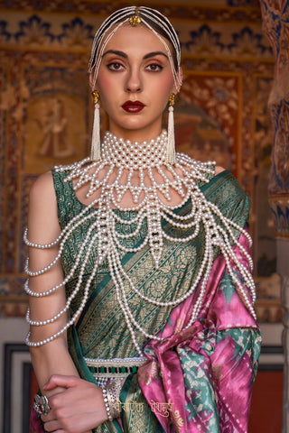 Pink & Green Banarasi Patola Silk Saree_Kumari Sarees