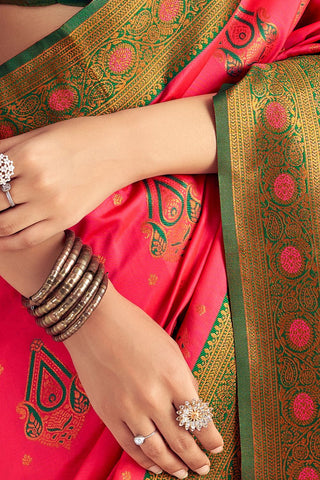 Pink & Green Soft Silk Saree