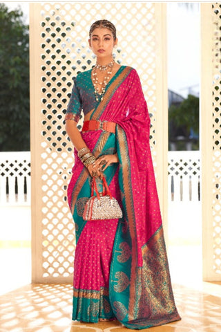 Pink Soft Banarasi Paithani Saree_Kumari Sarees