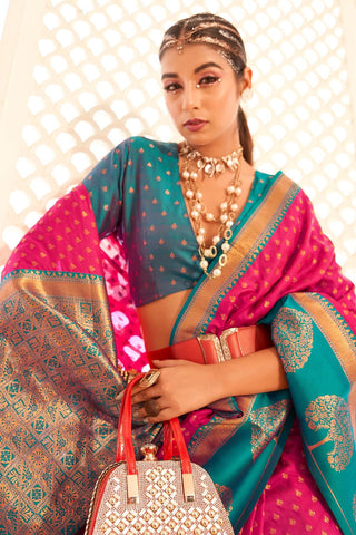 Pink Soft Banarasi Paithani Saree_Kumari Sarees