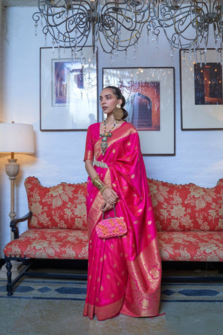 Pink Moss Weave Handloom Weaving Silk Saree_Kumari sarees