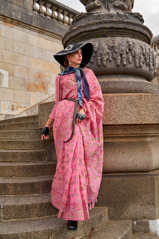 Pink Organza Parsi Handloom Weaving Saree_Kumari Sarees