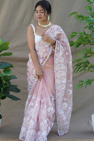 Pink Organza Silk Saree_Kumari Sarees