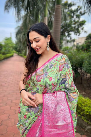 Pink Tussar Dola Satin Silk Saree_Kumari Sarees