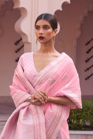 Pink Pure Linen Weaving Saree_Kumari Sarees