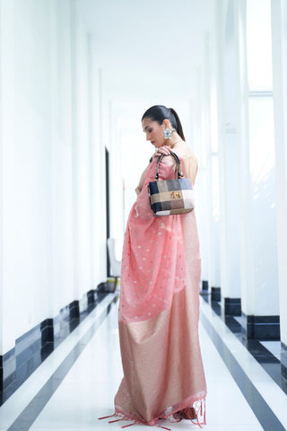 Pink Modal Mukaish Handloom Saree_Kumari Sarees