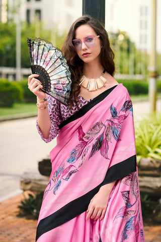 Pink Satin Silk Saree_Kumari Sarees