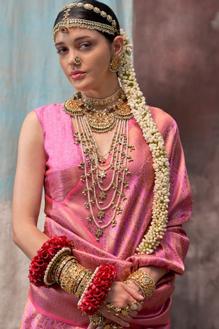 Pink Two Tone Handweaving Silk Saree_Kumari Sarees