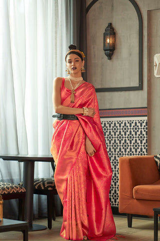 PINK  KANJEEVARAM HANDLOOM SILK SAREE