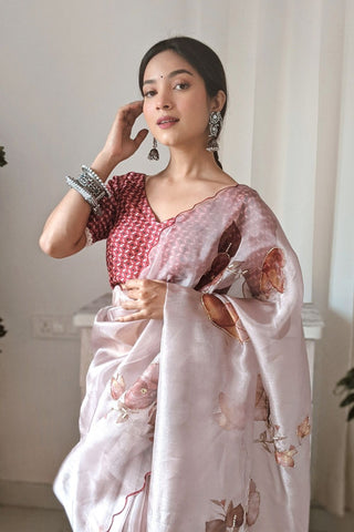 Pink Organza Saree_Kumari Sarees