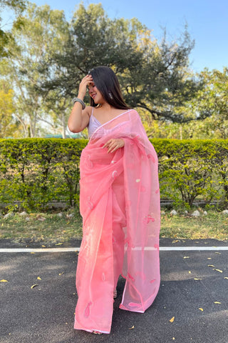 Pink Organza Silk Saree_Kumari Sarees_Kumari Sarees