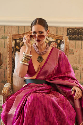 Pink Pure Handloom Two Tone Organza Weaving Saree_Kumari Sarees