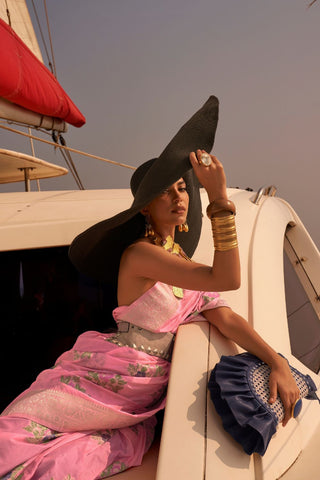 Pink Chinon Nylon Handloom Weaving Saree_kumari Sarees