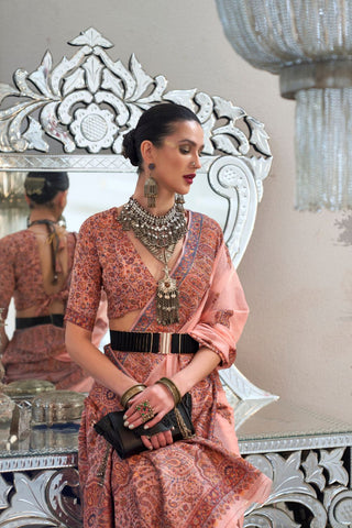 Pink Modal Heavy Kashmiri Handloom Weaving Saree_Kumari Sarees