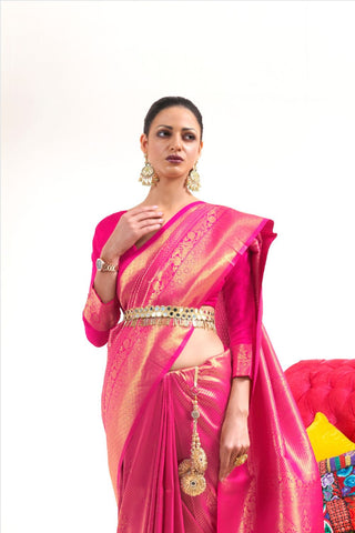 PINK KANJEEVARAM HANDLOOM SILK SAREE