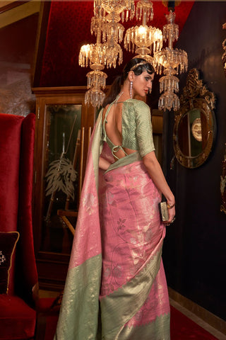 Pink Handloom Weaving Silk Saree_Kumari Sarees