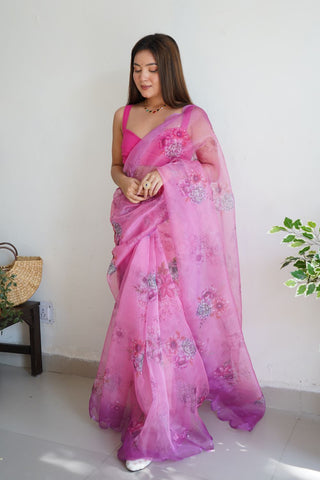 Pink Organza Silk Saree_Kumari Sarees