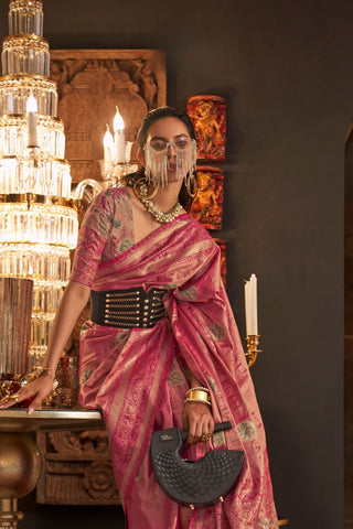 Pink Zari Base Handloom Weaving Silk Saree_Kumari Sarees