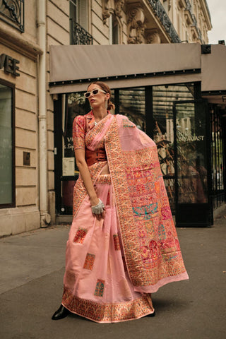 Pink Kashmiri Modal Handloom Weaving Saree_Kumari Sarees