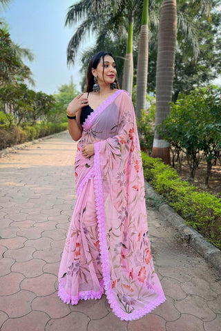 PINK GEORGETTE SILK SAREE