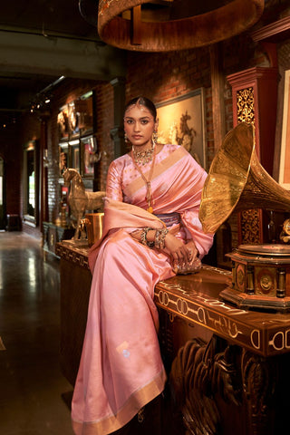 PINK ZARI BASE HANDLOOM WEAVING SILK SAREE