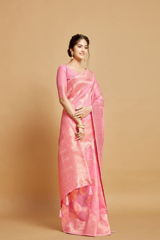 Pink Linen Chanderi Saree_Kumari Sarees