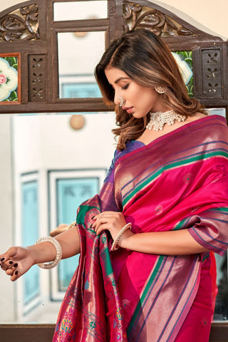Pink Soft Peshwai Paithani Silk Saree_Kumari Sarees