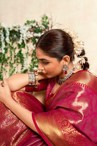 Pink Pure Dharmavaram Silk Saree With Zari Weaving_Kumari Sarees