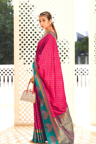 Pink Soft Banarasi Paithani Saree_Kumari Sarees