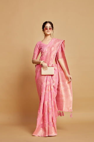 Pink Linen Chanderi Saree_Kumari Sarees