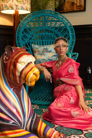 Pink Nylon Pure Satin Weaving Silk Saree_Kumari Sarees