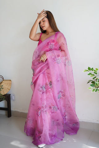 Pink Organza Silk Saree_Kumari Sarees