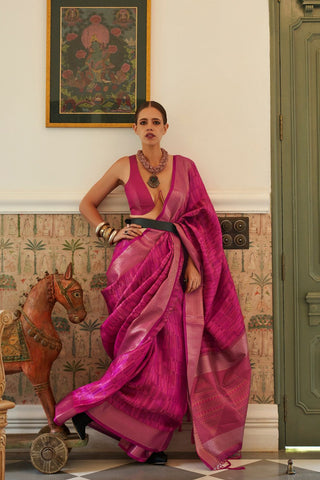 Pink Pure Handloom Two Tone Organza Weaving Saree_Kumari Sarees