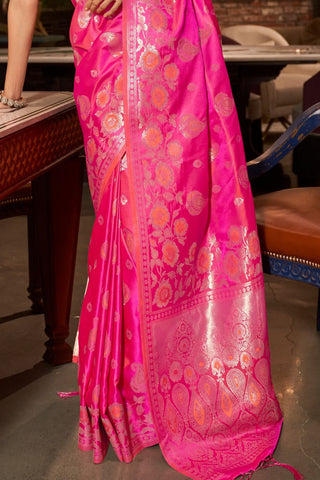 Pink Pure Satin Handloom Weaving Saree_Kumari Sarees