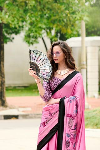 Pink Satin Silk Saree_Kumari Sarees