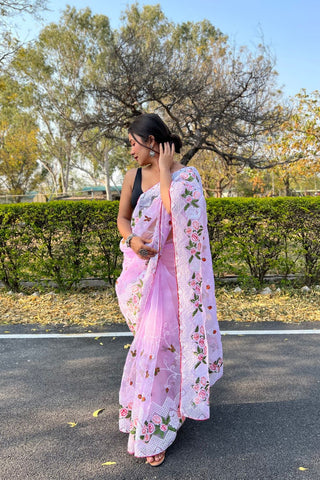 Pink Organza Silk Saree_Kumari Sarees
