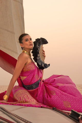 PINK SATIN PASTEL TWO TONE HANDLOOM WEAVING SAREE