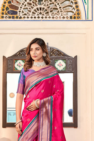 Pink Soft Peshwai Paithani Silk Saree_Kumari Sarees
