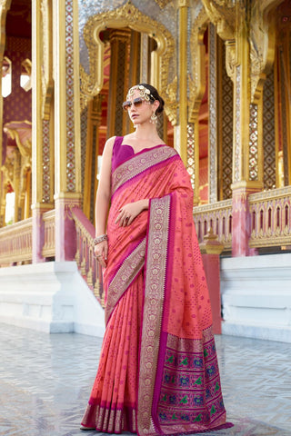 Pink Tusser Handloom Silk Saree_Kumari Sarees