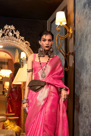 Pink Two Tone Handloom Weaving Organza Saree_Kumari Sarees