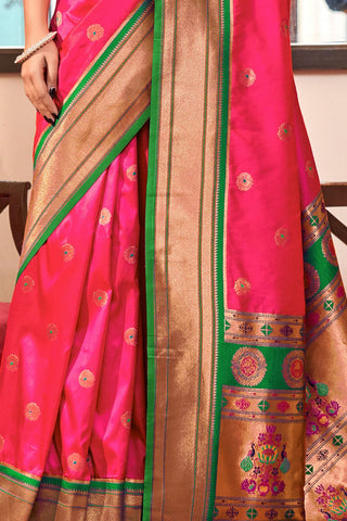 Pink Soft Peshwai Paithani Silk Saree_Kumari Sarees